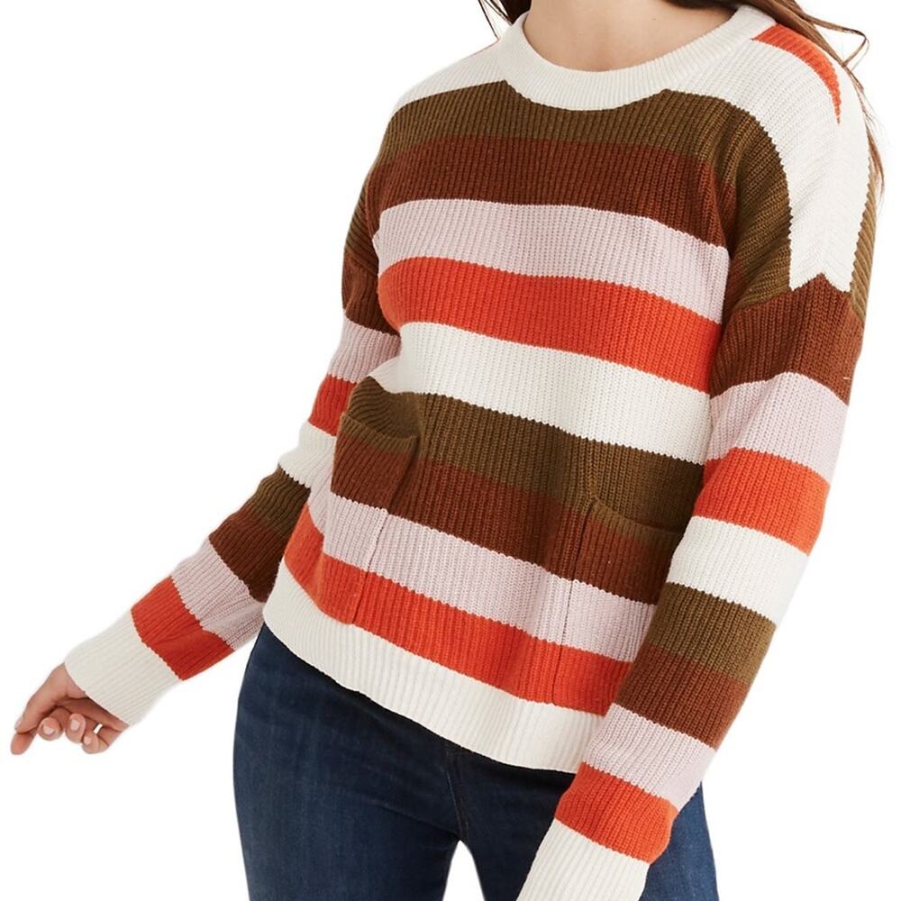 Madewell Multicolor Stripe Knit Patch Pocket Sweater Size XS